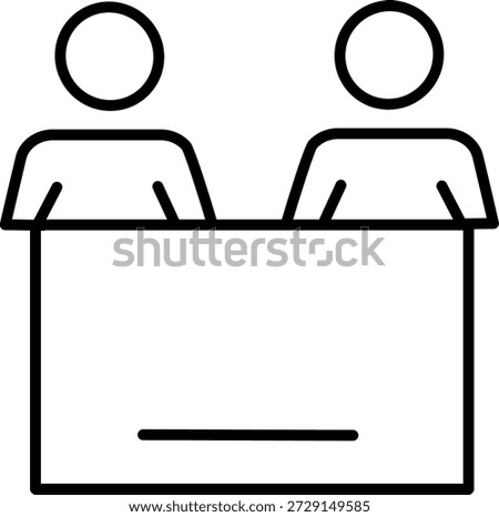 Two people behind a counter or desk line icon