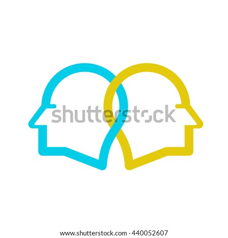 Two people being in sync or on the same wavelength which is practiced in psychotherapy. Logo vector.