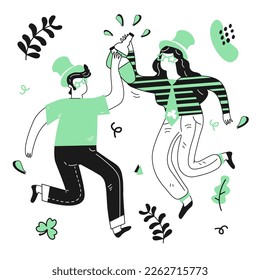 two people with bottles of beer celebrating st patricks day illustration vector