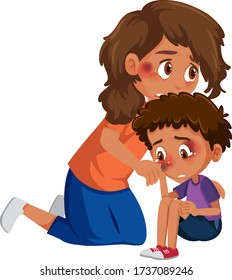 Dos personas con moretones en la ilustración de fondo blanco