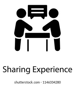 Two people with bubble signs representing sharing experience icon 