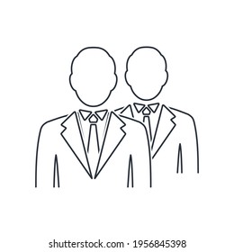 Two people in business suits. Representative elite. Vector linear illustration isolated on white background.