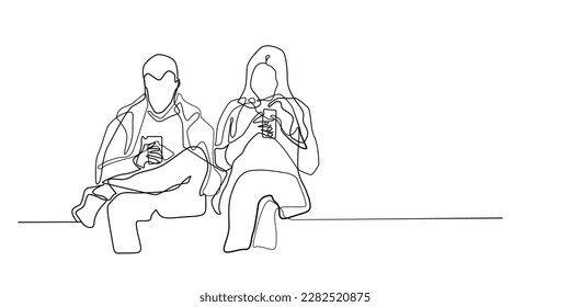 two people busy with their cell phones. continuous line of communication technology. busy with handphone. living style in the city - Powered by Shutterstock - Get 15% off with code: PIKWIZARD15