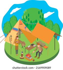 Two people camping in nature