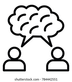 Two people with chat bubble, line icon design of discussion