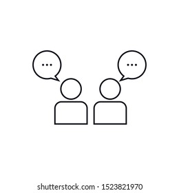 Two people chatting, talking, communication icons outline isolated on white background EPS Vector