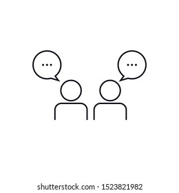 Two people chatting, talking, communication icons outline isolated on white background EPS Vector
