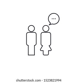 Two people chatting, talking, communication icons outline isolated on white background EPS Vector
