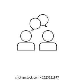 Two people chatting, talking, communication icons outline isolated on white background EPS Vector