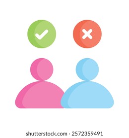 Two people with checkmark and cross, symbolizing choices and decisions