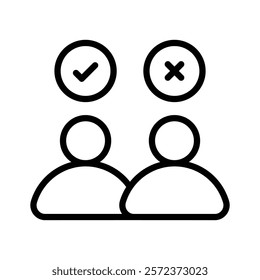 Two people with checkmark and cross, symbolizing choices and decisions