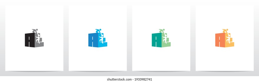 Two People Climbing Letter Logo Design A