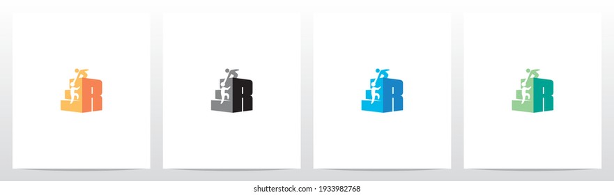 Two People Climbing Letter Logo Design R