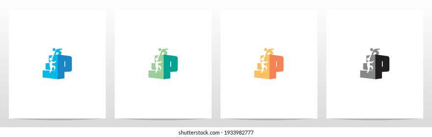 Two People Climbing Letter Logo Design P