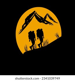 Two people climbing a mountain in the afternoon