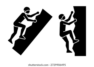 Two people climbing rock faces with ropes and helmets in black and white rock climbing climbers