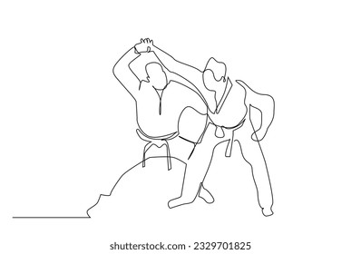 dos personas cierran el combate karate taekwondo aikido la lucha contra el arte de la línea deportiva