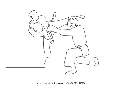 two people close combat karate taekwondo aikido fight practice sport line art