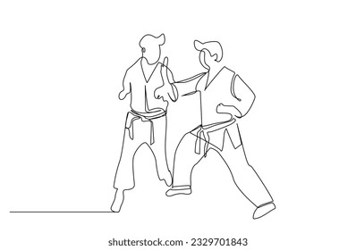 two people close combat karate taekwondo aikido fight practice sport line art