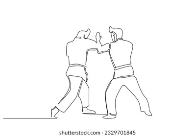 two people close combat karate taekwondo aikido fight practice sport line art