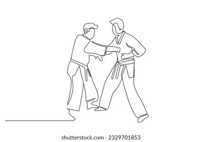 two people close combat karate taekwondo aikido fight practice sport line art