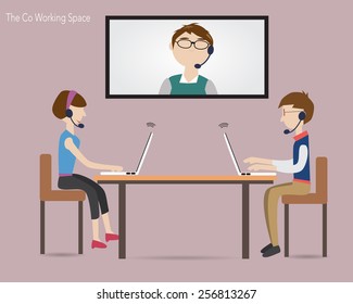 Two People In Co Working Space  And Online Conference