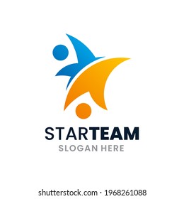 Two people combined to form a star logo. Professional, elegant and stylish. A concept of teamwork, partnership, social and group for success.