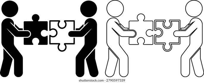 Two people combining puzzle pieces together