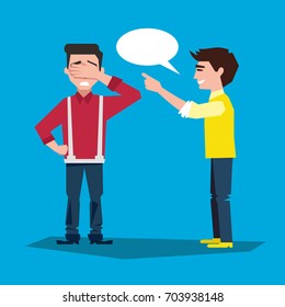 two people communicate. embarrassment. point the finger. vector cartoon illustration