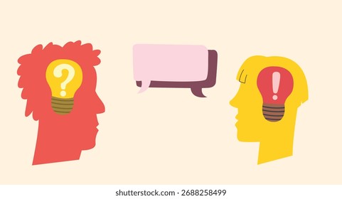 zwei Menschen, die mit unterschiedlichen Ideen und Gedanken kommunizieren. Vektorgrafik