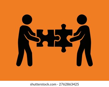 Two People Connecting Puzzle Pieces Icon