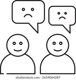 Duas pessoas com emoções contrastantes são retratadas, uma sorrindo e outra franzindo a testa, com bolhas de fala refletindo seus sentimentos.