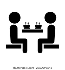 Two people conversing in cafe silhouette icon. Vector.