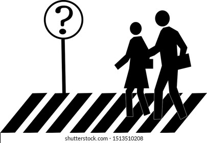 two people at a crossroads with a white background
