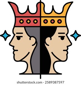 Two people with crowns on their heads