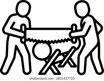 Two people cutting a log with a crosscut saw icon