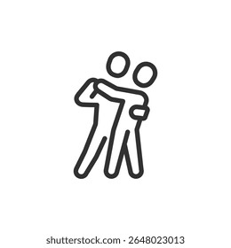 Duas pessoas dançando juntas, ícone linear. Dança de parceiro ou coreografia romântica. Linha com traçado editável.