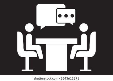 Two People Discussing Business Conversation icon. Two people icon talking at a table speech bubbles icon vector. 