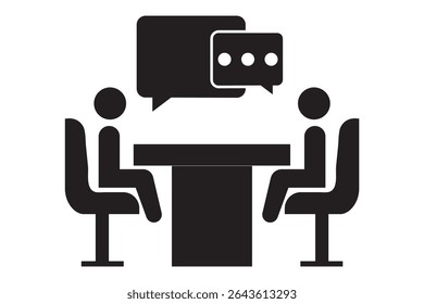 Two People Discussing Business Conversation icon. Two people icon talking at a table speech bubbles icon vector. 
