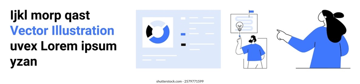 Two people discussing data represented on charts and a screen, indicating teamwork and data analysis. Ideal for business, technology, teamwork, data analysis, professional presentations. Banner