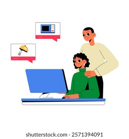 Two People Discussing Home Appliances In Flat Vector Illustration Symbolizing Online Shopping, Guidance, And Decision Making, Isolated On White Background