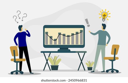 Two People Discussing Idea on Board Meeting in Office Watching Data on Monitor Screen