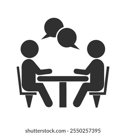 Two People Discussing at the Table Icon Silhouette Vector Illustration.