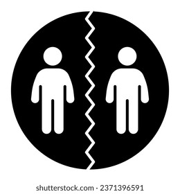Two people dividing in circle solid icon, social distancing concept, Sickness prevention sign on white background, two people with line between them icon in glyph style. Vector graphics