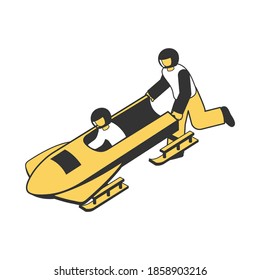 Two people doing bobsleigh 3d isometric vector illustration