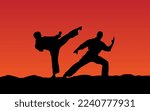 Two People Doing Martial Arts Sihouette Vector