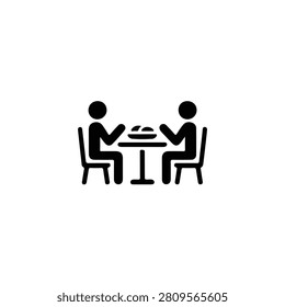 Two people eating at a round table icon on white background Keywords: people, eating, dining, meal, food, table