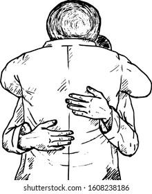 Two people embracing each other with love. Hand drawn vector illustration. 