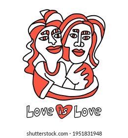 Two people embracing each other with love. Concept design to celebrate sexual diversity.