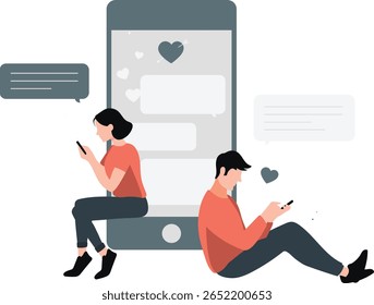 Duas pessoas se engajam numa conversa através de seus celulares, trocando ideias, compartilhando notícias, discutindo planos e se conectando apesar da distância.